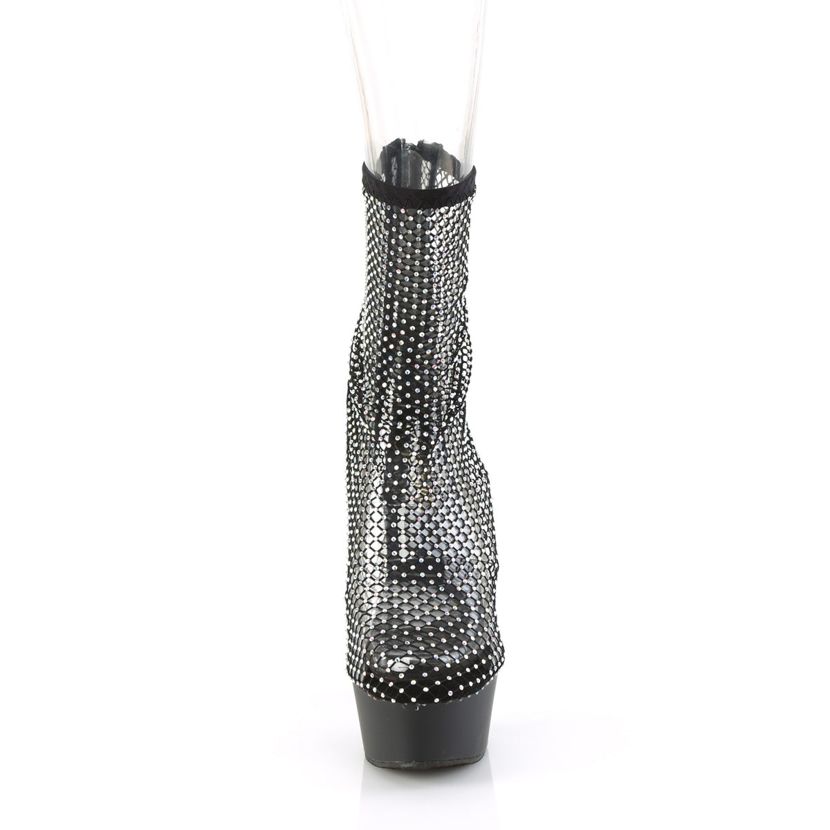 DELIGHT-1009 Black Faux Suede-Rhinestone Mesh/Black Matte