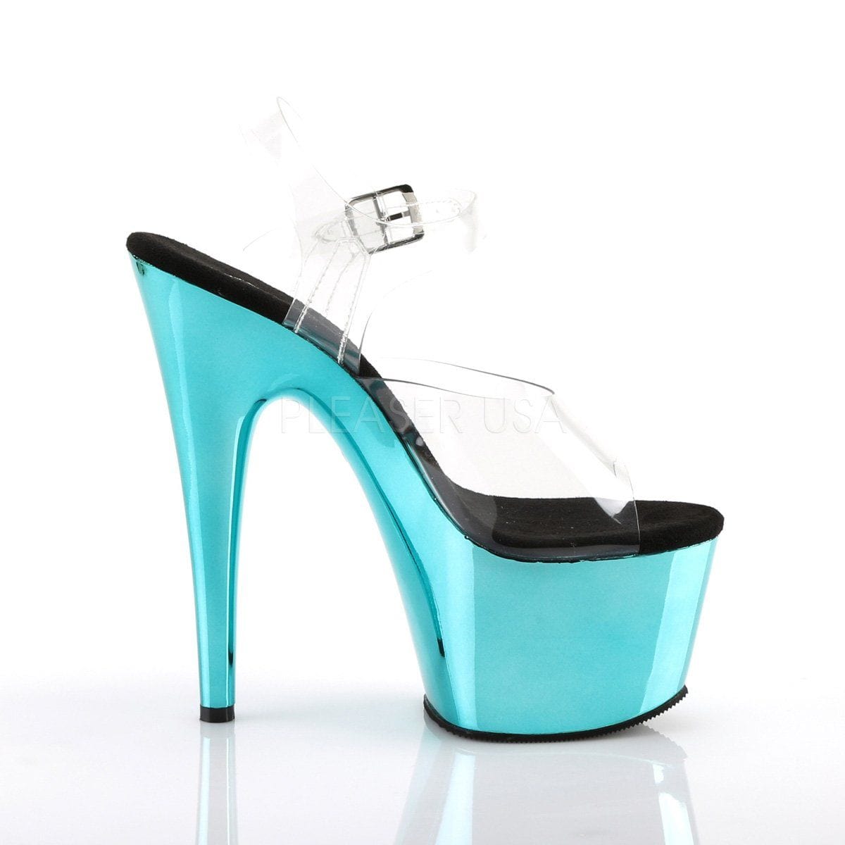ADORE-708 Clear/Turquoise Chrome Platform Sandal Platform Sandal Pleaser US Size (Women's): 5