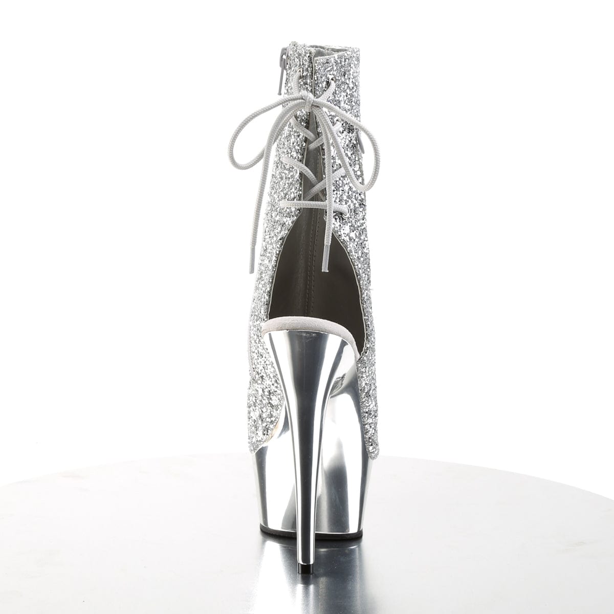 DELIGHT-1018G Silver Glitter/Silver Chrome Ankle Boot Pleaser US Size (Women's): 5