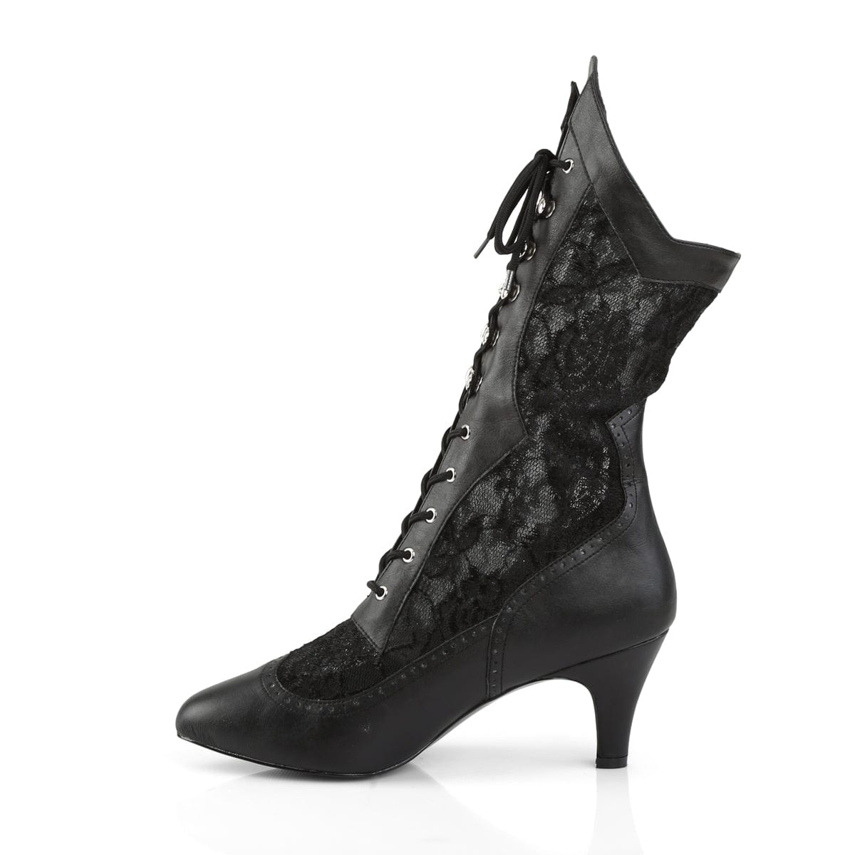 DIVINE-1050 Black Faux Leather-Satin Lace CURRENT Pleaser Pink Label US Size (Women's): 9