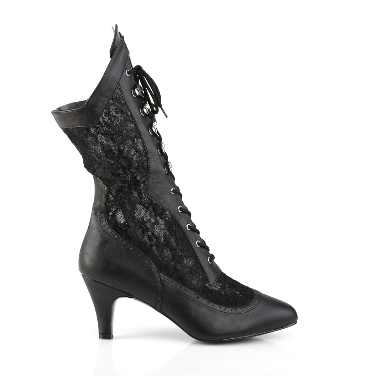 DIVINE-1050 Black Faux Leather-Satin Lace CURRENT Pleaser Pink Label US Size (Women's): 9