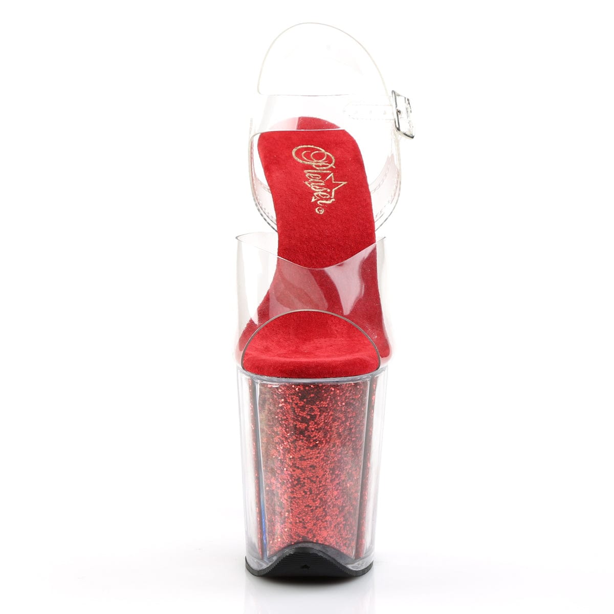 FLAMINGO-808G Clear/Red Glitter Platform Sandal Pleaser US Size (Women's): 5