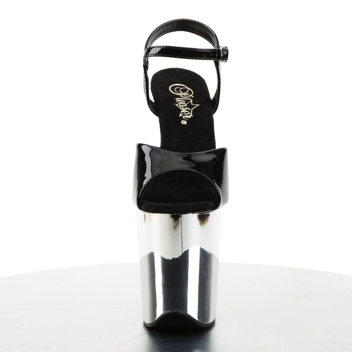 FLAMINGO-809 Black Patent/Silver Chrome Platform Sandal Pleaser US Size (Women's): 5