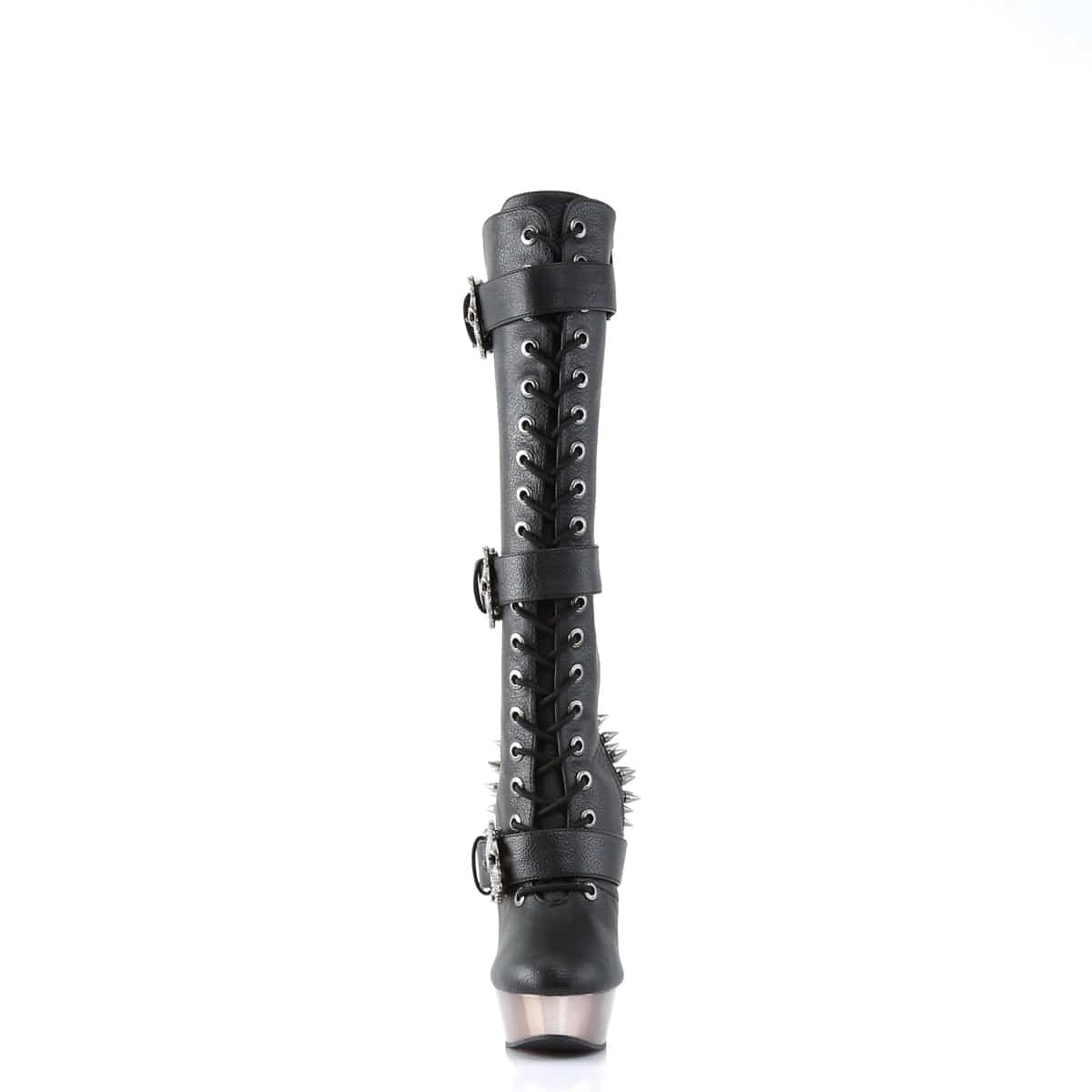 MUERTO-2028 Black Vegan Leather/Pewter Chrome Knee Boot Demonia US Size (Women's): 5