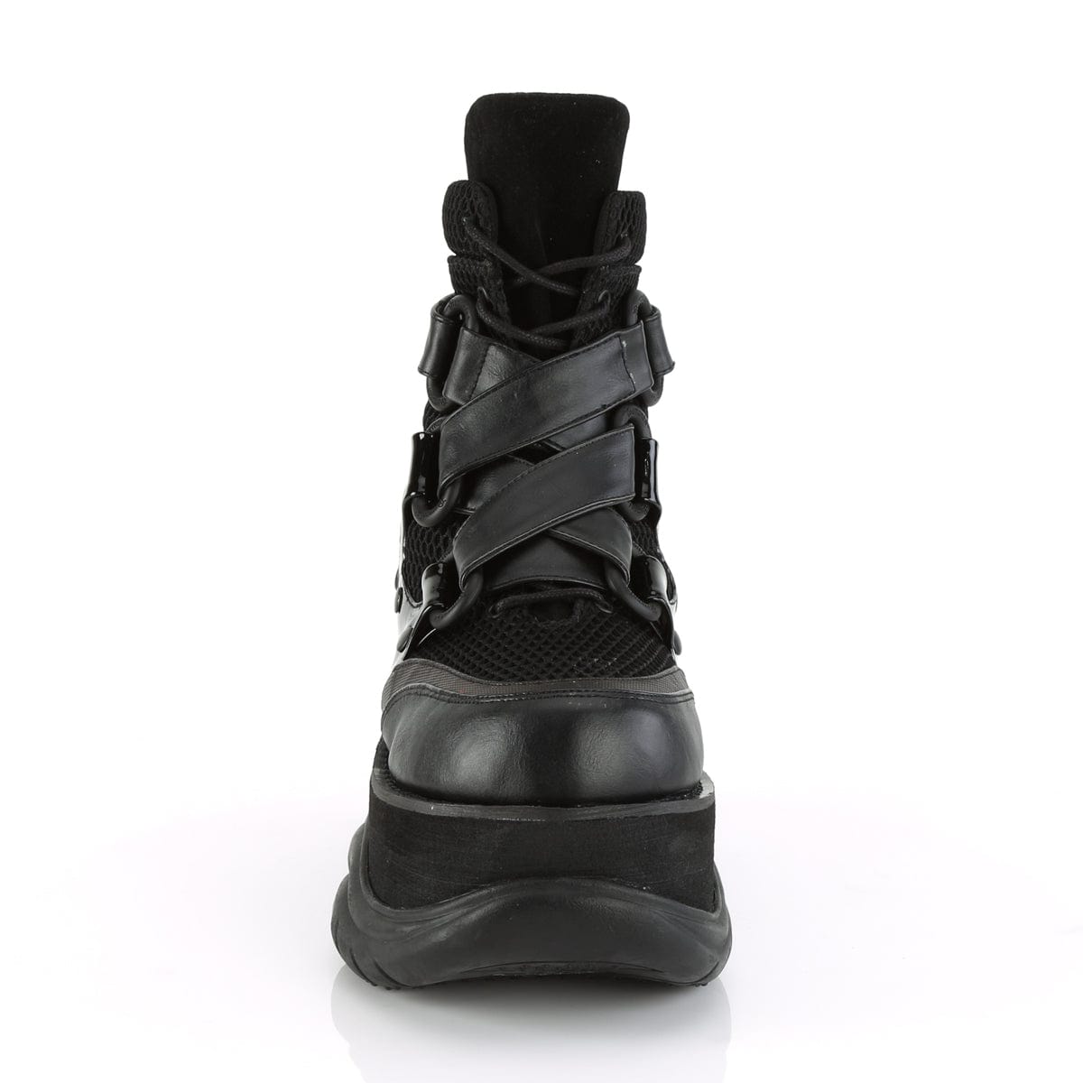 NEPTUNE-126 Black Vegan Leather-Fishnet Fabric-Patent Ankle Boot Demonia US Size (Unisex/Men's): 4