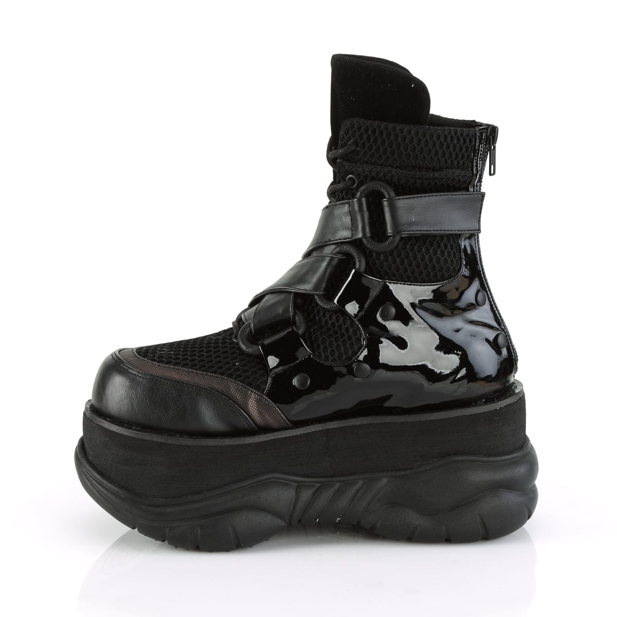 NEPTUNE-126 Black Vegan Leather-Fishnet Fabric-Patent Ankle Boot Demonia US Size (Unisex/Men's): 4