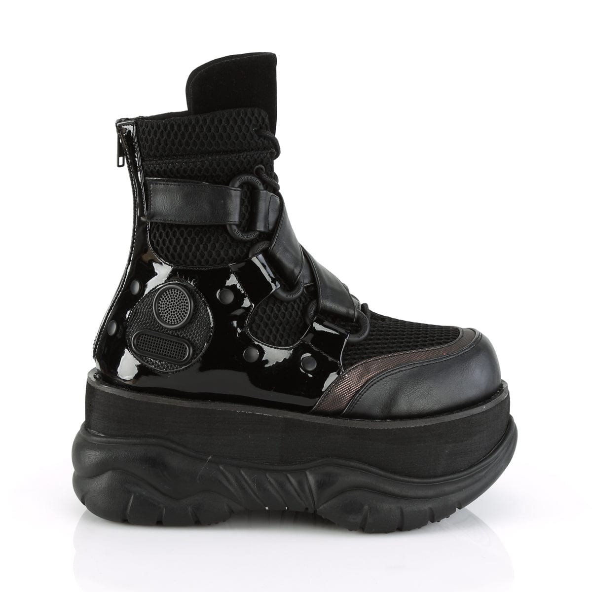 NEPTUNE-126 Black Vegan Leather-Fishnet Fabric-Patent Ankle Boot Demonia US Size (Unisex/Men's): 4