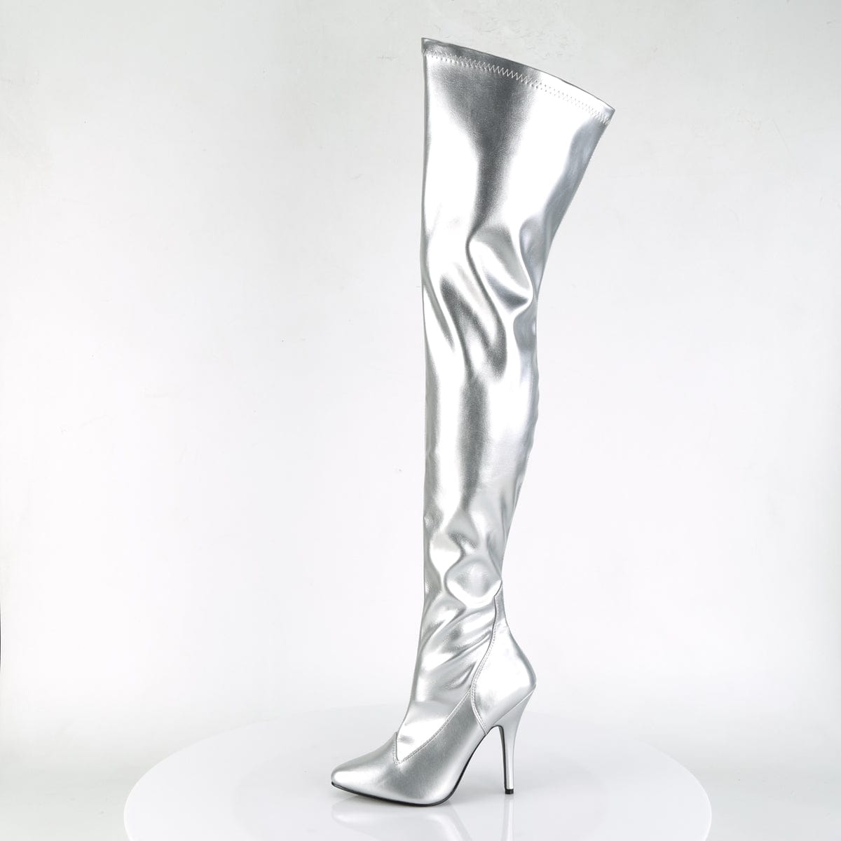 SEDUCE-3000 Silver Stretch Faux Leather Thigh Boot Pleaser US Size (Women's): 6