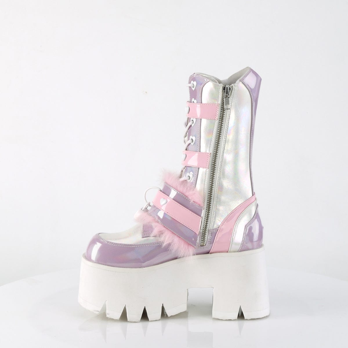 ASHES-120 Baby Pink-Lavender Hologram graphic Patent Mid-Calf Boot Demonia US Size (Women's): 6