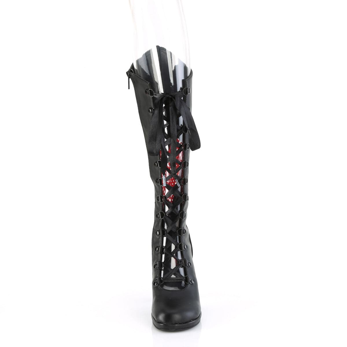 GLAM-243 Black Vegan Leather- Red Satin Demonia US Size (Women's): 6