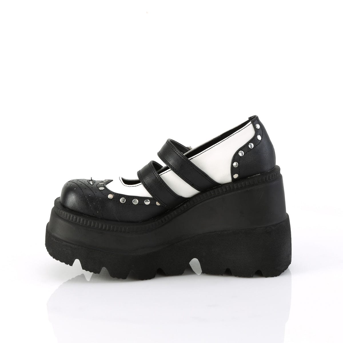 SHAKER-27 Black-White Vegan Leather Demonia US Size (Women's): 5