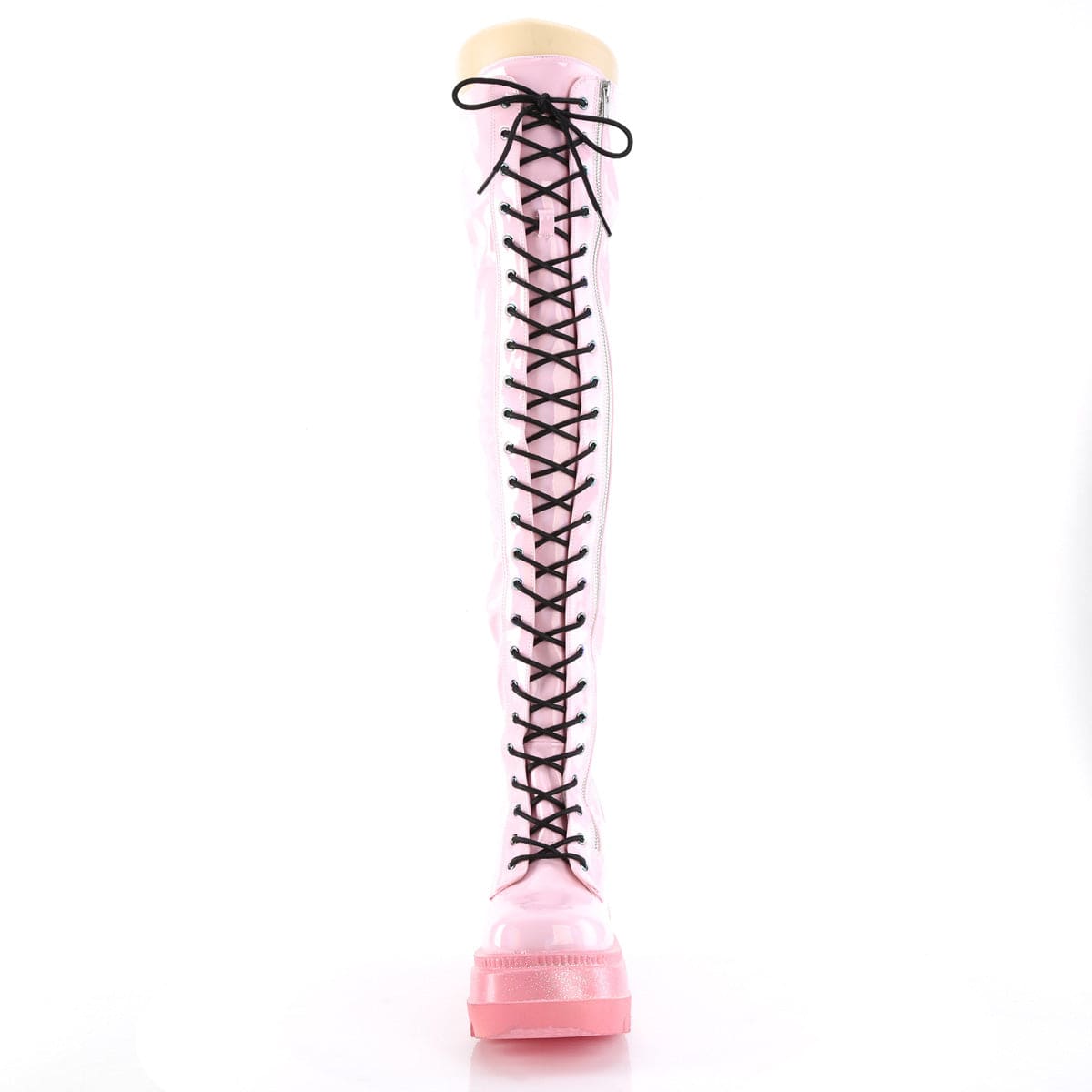 SHAKER-374-1 Baby Pink Hologram Stretch Patent Thigh Boot Demonia US Size (Women's): 6
