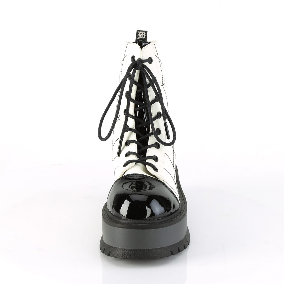 SLACKER-88 White Glow Vegan Leather-Black Patent Shoes Demonia US Size (Women's): 6