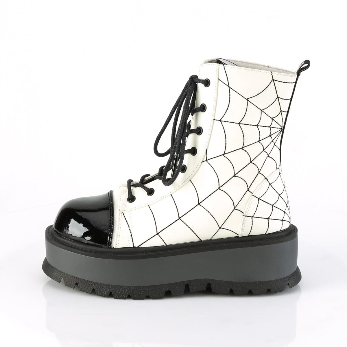 SLACKER-88 White Glow Vegan Leather-Black Patent Shoes Demonia US Size (Women's): 6
