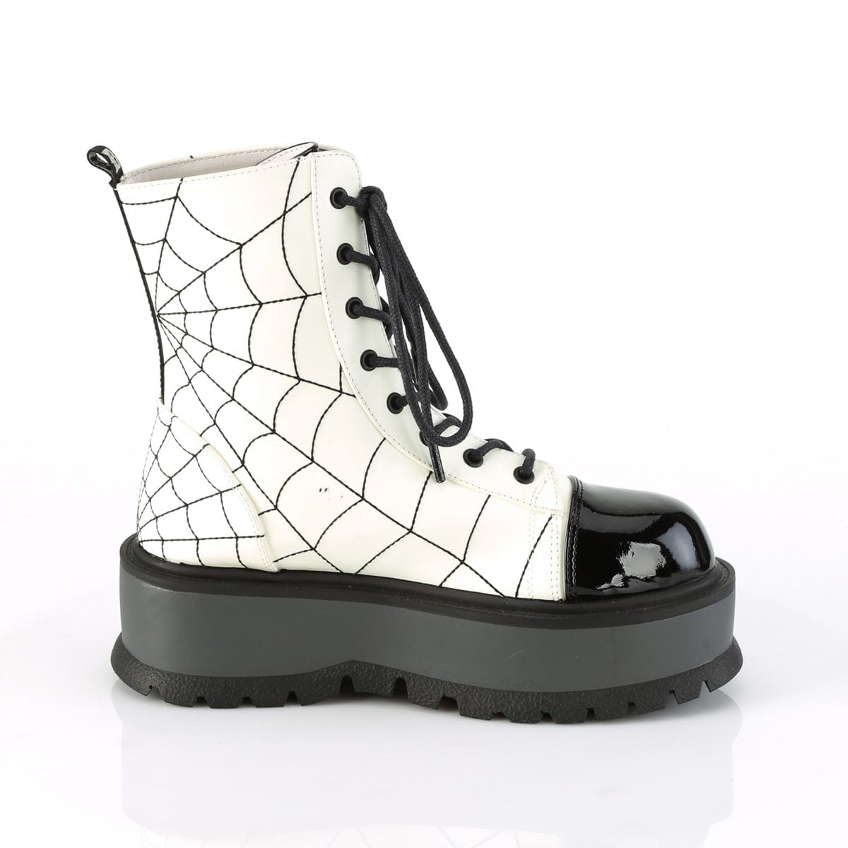SLACKER-88 White Glow Vegan Leather-Black Patent Shoes Demonia US Size (Women's): 6