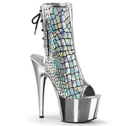 ADORE-1018HG Silver Hologram Ostrich Pu/Silver Chrome Ankle Boot Pleaser US Size (Women's): 5