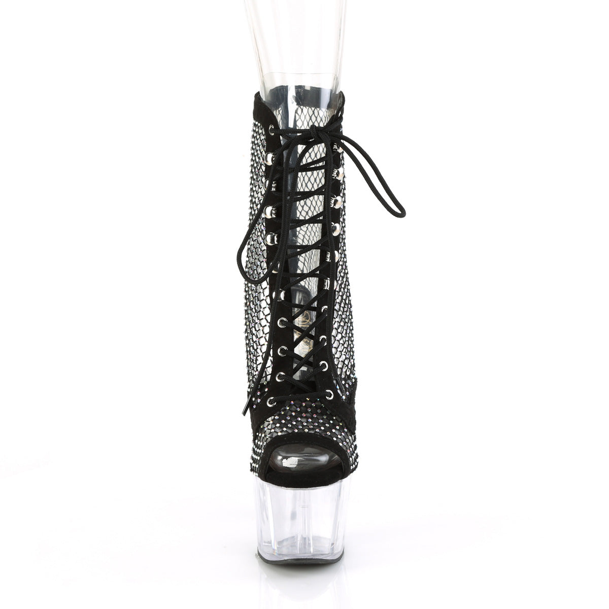 ADORE-1021RM Black Faux Suede-Rhinestone Mesh/Clear