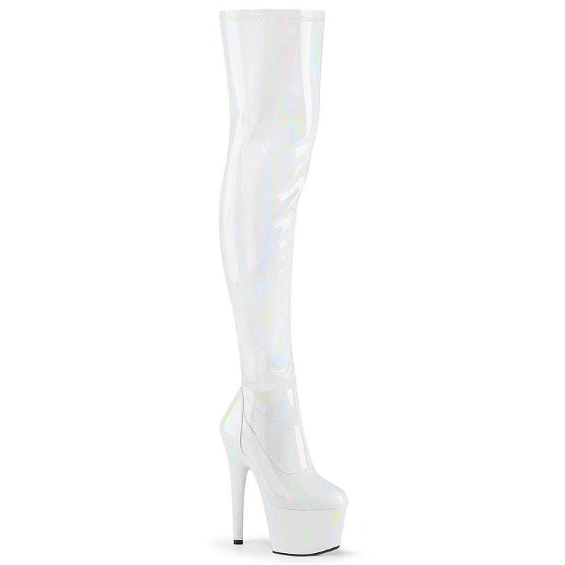 ADORE-3000HWR White Stretch Hologram/White Hologram Thigh Boot Pleaser US Size (Women's): 5