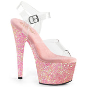 ADORE-708LG Clear/Baby Pink Glitter Platform Sandal Pleaser US Size (Women's): 5