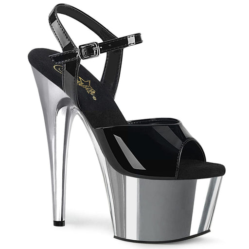ADORE-709 Black Patent/Silver Chrome Platform Sandal Pleaser US Size (Women's): 5