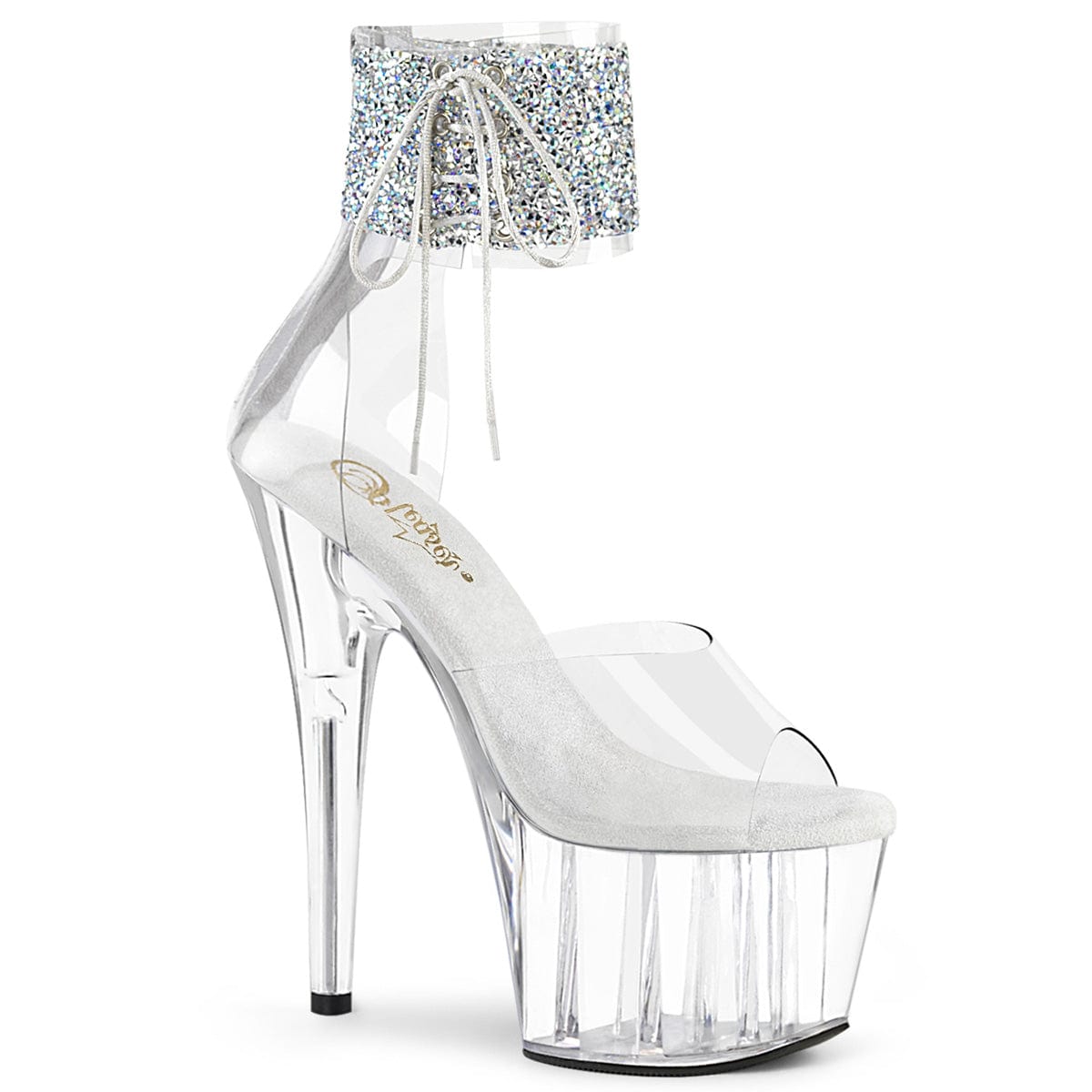 ADORE-724RS-02 Clear-Silver Rhinestones/Clear Platform Sandal Pleaser US Size (Women's): 5