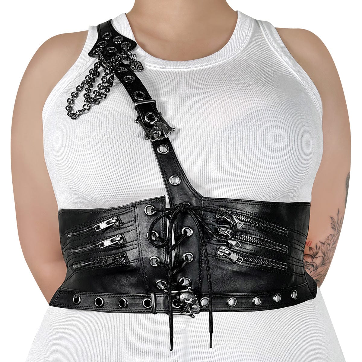 DA-105 Black Stretch Faux Leather Waist Harness