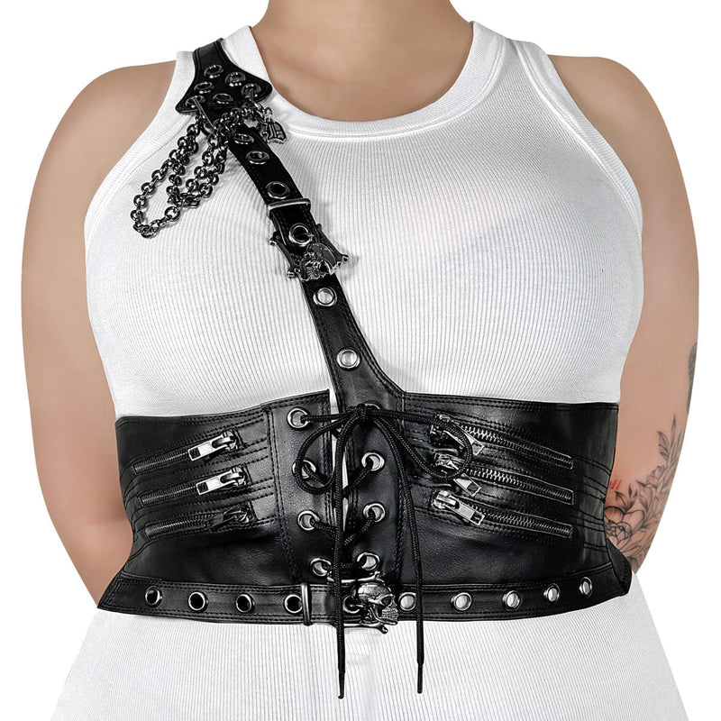 DA-105 Black Stretch Faux Leather Waist Harness Demonia US Size (Women's): L-XL