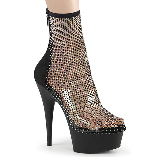 DELIGHT-1009 Black Faux Suede-Rhinestone Mesh/Black Matte