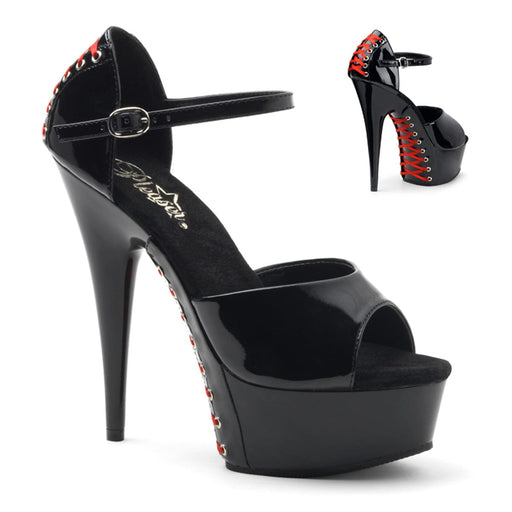 DELIGHT-660FH Black Patent/Black (Red Lace) Platform Sandal Pleaser US Size (Women's): 5