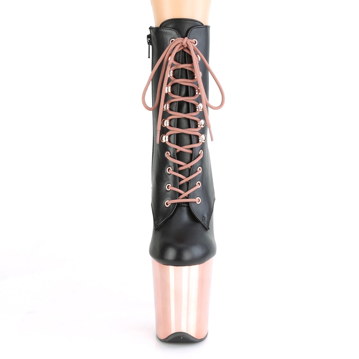 FLAMINGO-1020 Black Faux Leather/Rose Gold Chrome