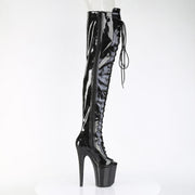 FLAMINGO-3021GP Black Glitter Pat Thigh Boots Pleaser US Size (Women's): 5