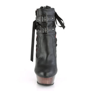 MUERTO-1030 Black Faux Leather/Pewter Chrome Mid-Calf Boots Demonia US Size (Women's): 5