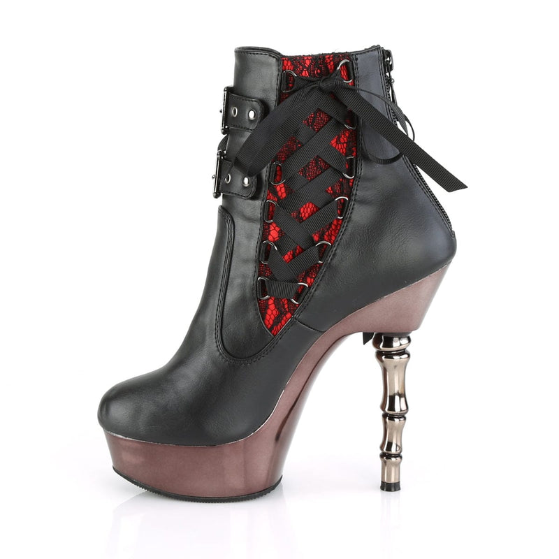 MUERTO-1030 Black Faux Leather/Pewter Chrome Mid-Calf Boots Demonia US Size (Women's): 5