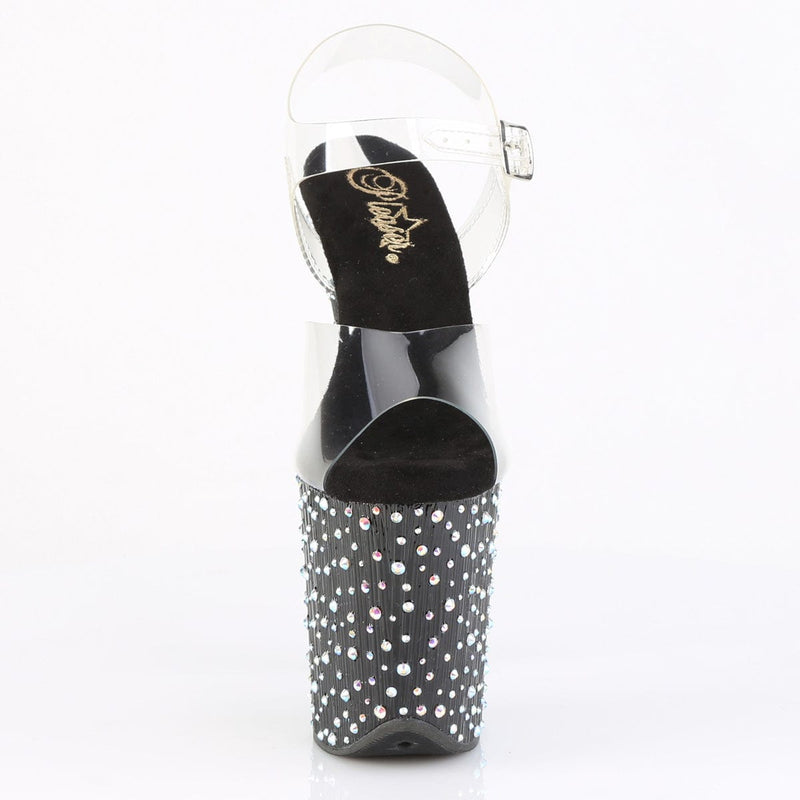 STARDANCE-808 Platform Shoes Clear/Black-Silver Multi Rhinestone