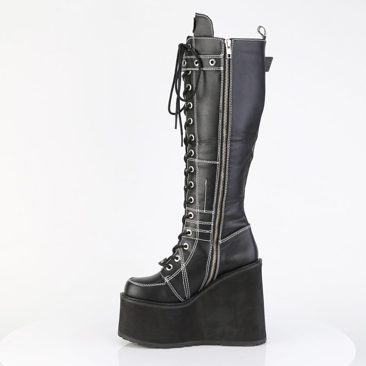 SWING-260 Black Vegan Leather Knee High Boots Demonia US Size (Women's): 6