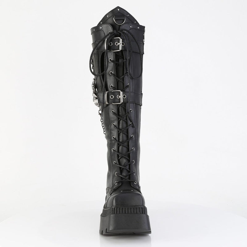 WRATH-205 Black Vegan Leather Knee High Boots Demonia US Size (Women's): 6
