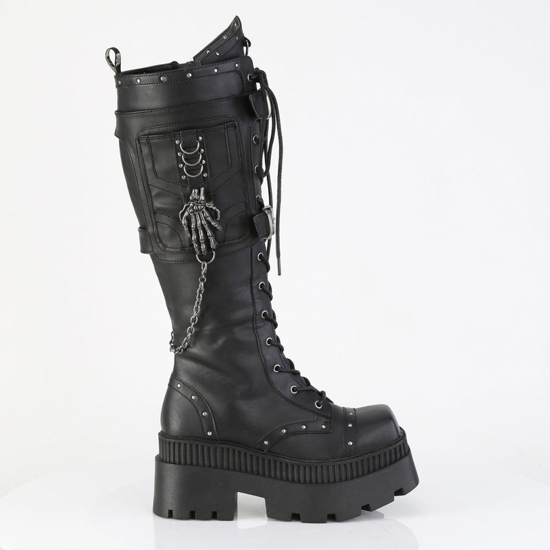WRATH-205 Black Vegan Leather Knee High Boots Demonia US Size (Women's): 6