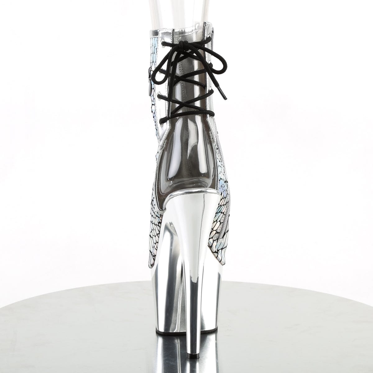 ADORE-1018HG Silver Hologram Ostrich Pu/Silver Chrome Ankle Boot Pleaser US Size (Women's): 5