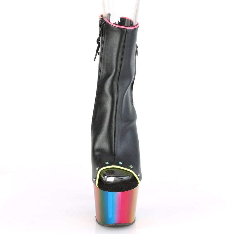 ADORE-1018RC-02 Black Faux Leather/Rainbow Chrome Ankle Boot Pleaser US Size (Women's): 5