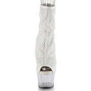 ADORE-1031GM White Fabric-Rhinestones Mesh/Clear Ankle Boot Pleaser US Size (Women's): 5