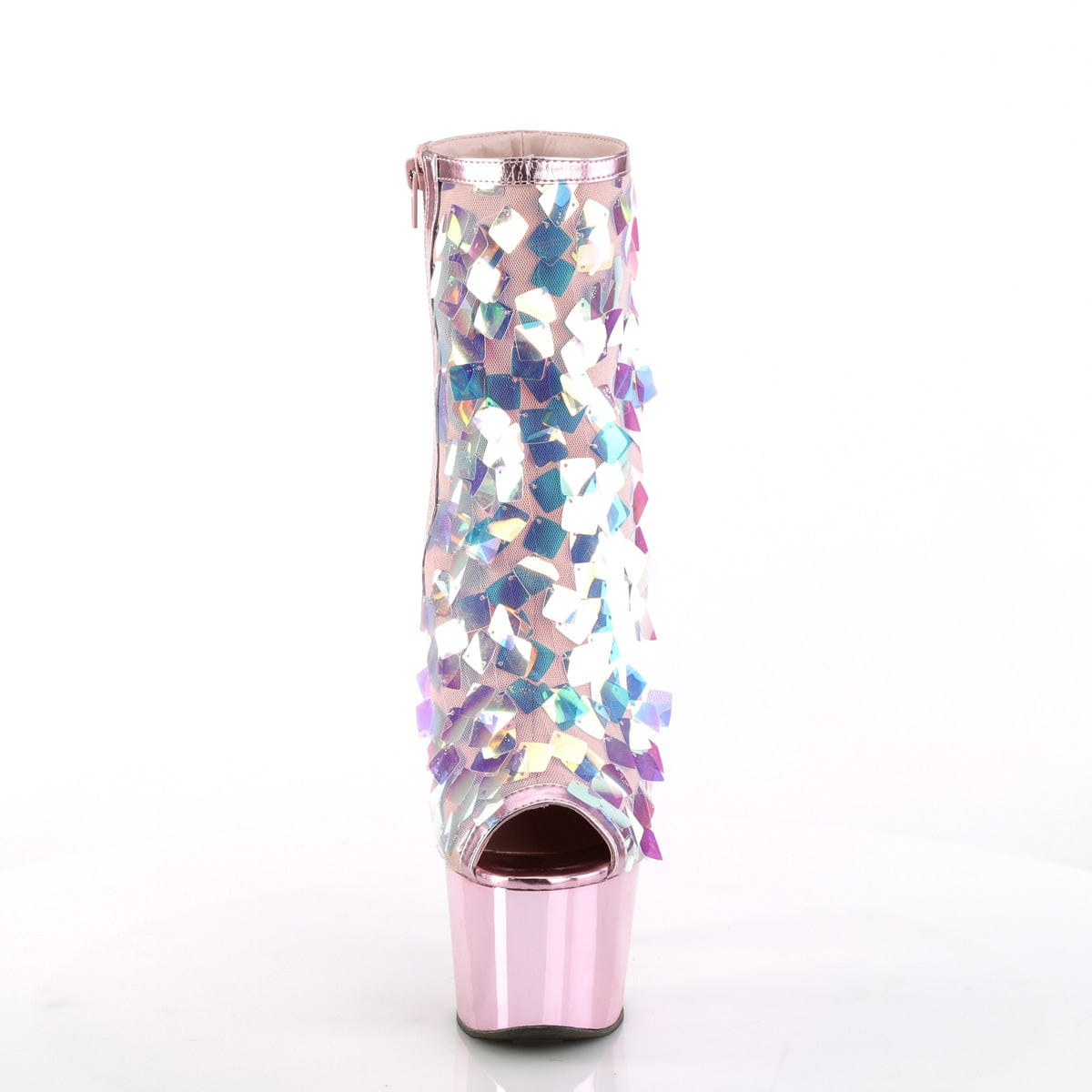 ADORE-1031SSQ Iri.Opal Sequin-Baby Pink Met Pu/Baby Pink Chrome Ankle Boot Pleaser US Size (Women's): 5
