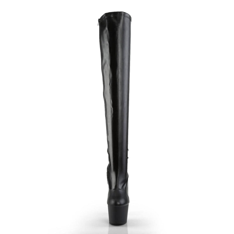 ADORE-3000 Black Stretch Faux Leather/Black Matte Thigh Boot Pleaser US Size (Women's): 5