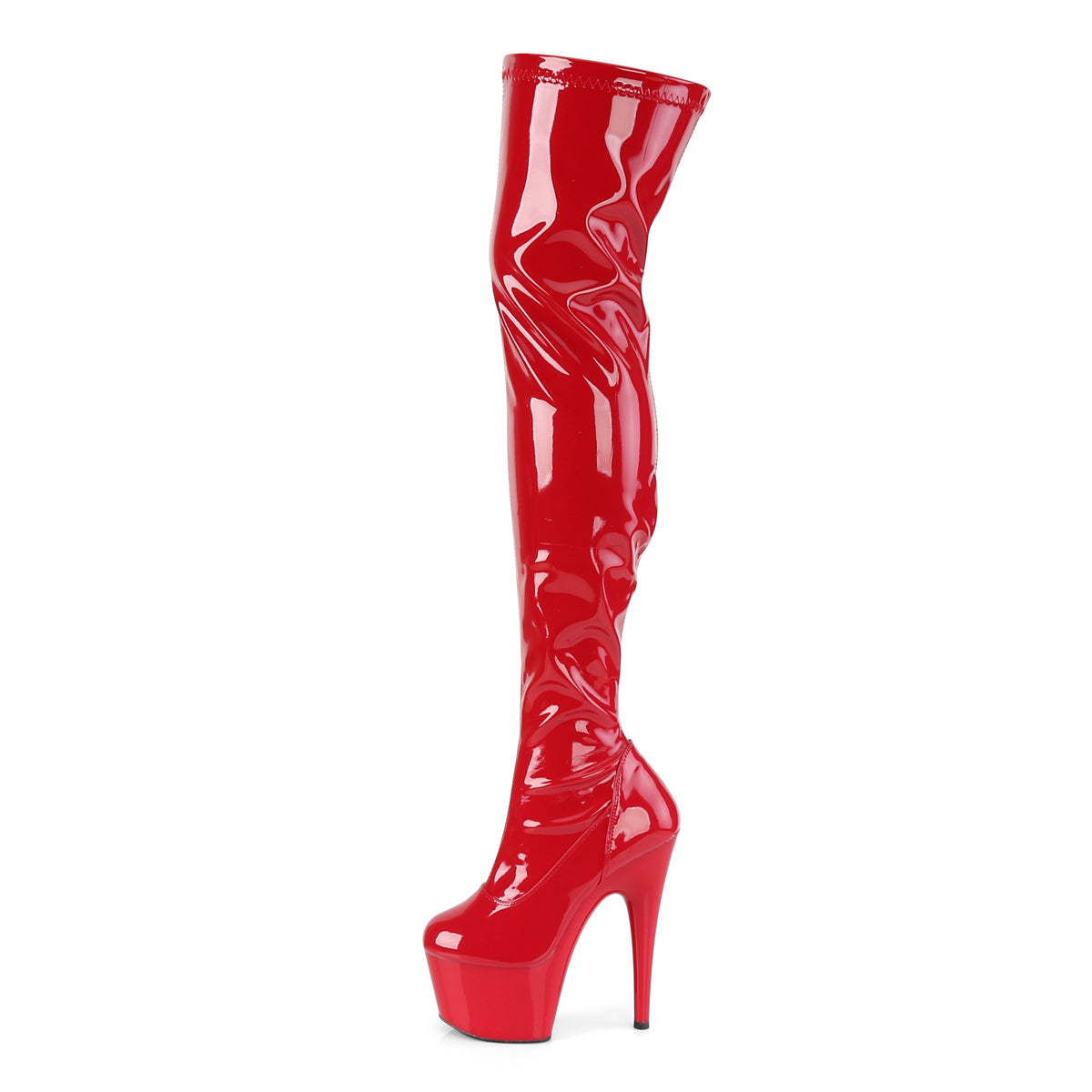 ADORE-3000 Red Stretch Patent/Red Thigh Boot Pleaser