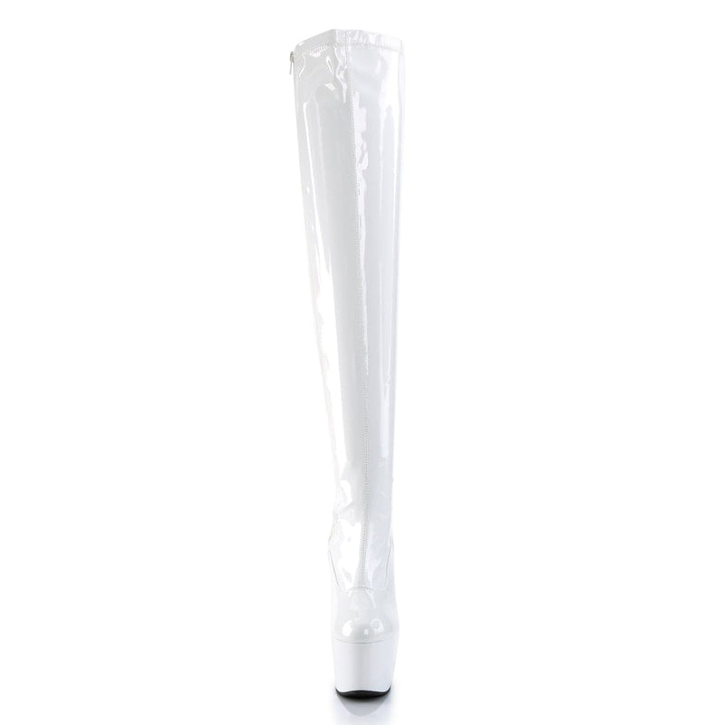 ADORE-3000 White Stretch Patent/White Thigh Boot Pleaser US Size (Women's): 5