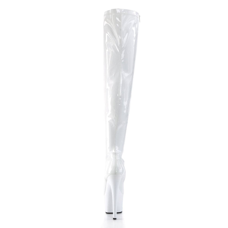 ADORE-3000 White Stretch Patent/White Thigh Boot Pleaser US Size (Women's): 5