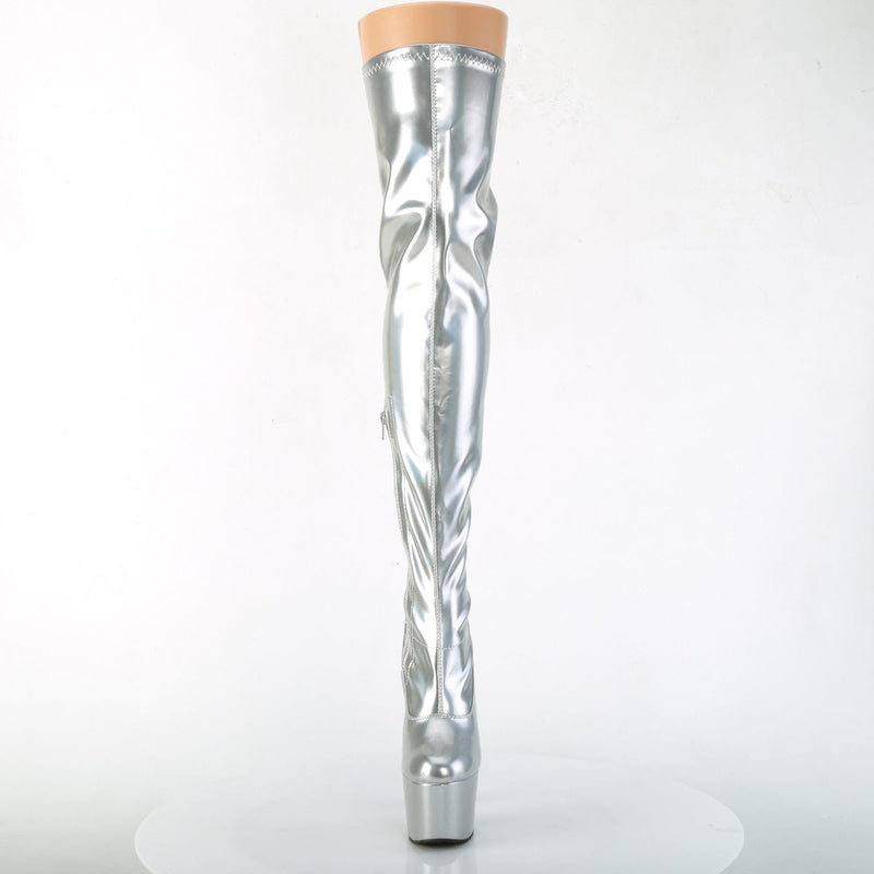 ADORE-3000HWR Silver Stretch Hologram/Silver Hologram Thigh Boot Pleaser US Size (Women's): 5