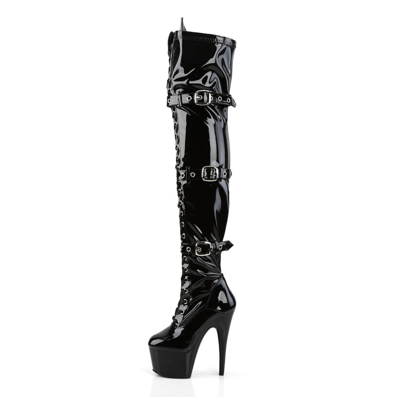 ADORE-3028 Black Stretch Patent/Black Thigh Boot Pleaser US Size (Women's): 5