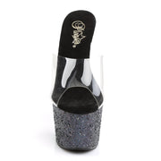 ADORE-701LG Clear/Black Hologram Glitter Slide Pleaser US Size (Women's): 5