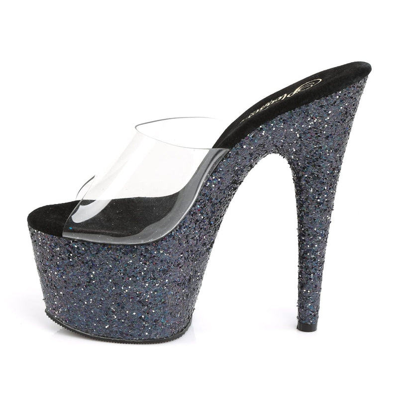 ADORE-701LG Clear/Black Hologram Glitter Slide Pleaser US Size (Women's): 5