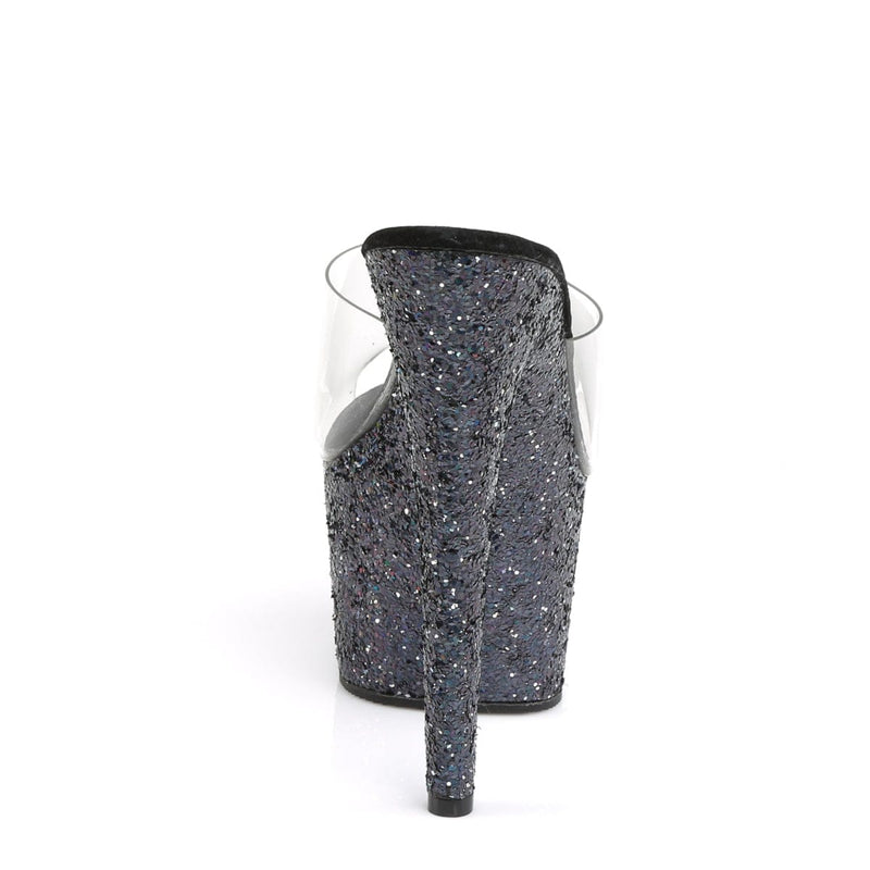 ADORE-701LG Clear/Black Hologram Glitter Slide Pleaser US Size (Women's): 5